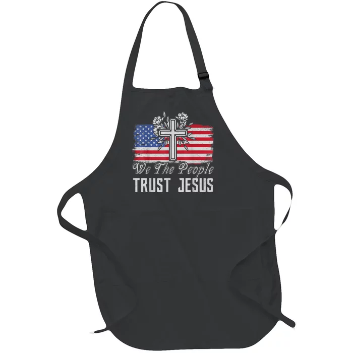 Independence Day We The People Trust Jesus Vintage US Flag Full-Length Apron With Pocket