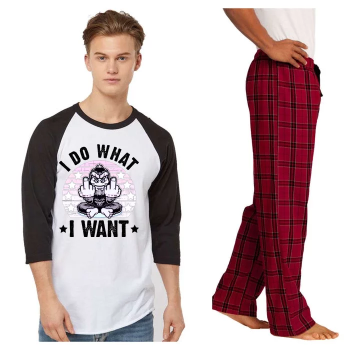 I Do What I Want Funny Monkey Raglan Sleeve Pajama Set