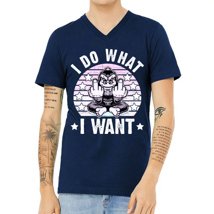 I Do What I Want Funny Monkey V-Neck T-Shirt