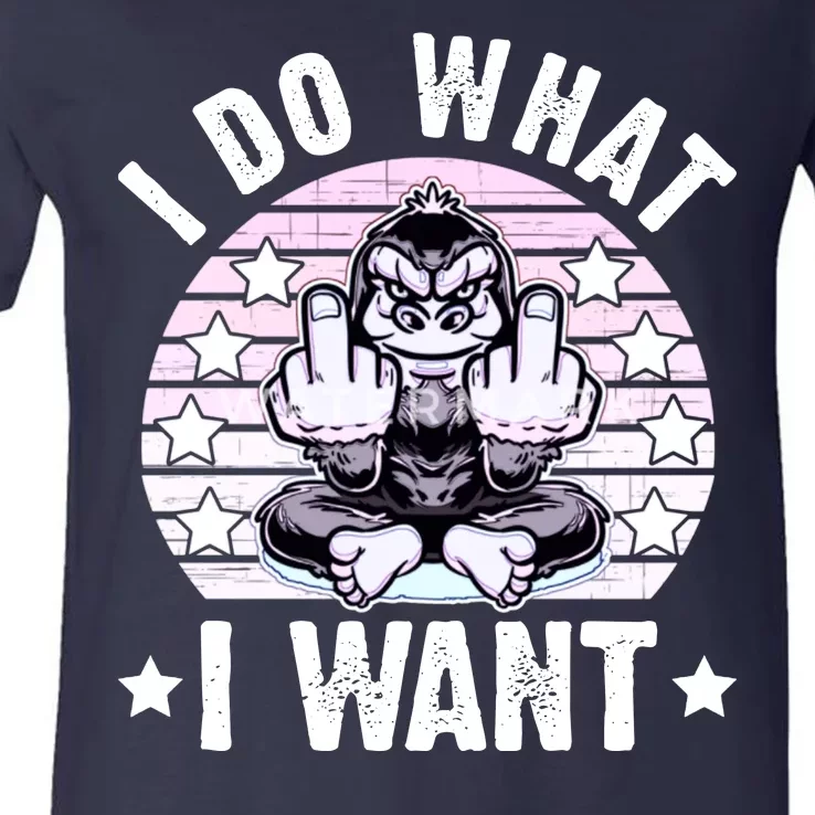 I Do What I Want Funny Monkey V-Neck T-Shirt