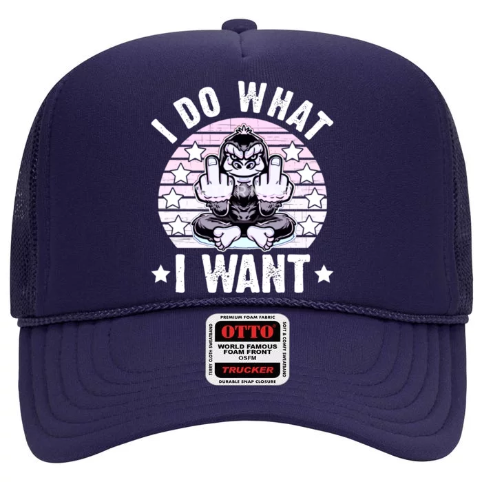 I Do What I Want Funny Monkey High Crown Mesh Trucker Hat