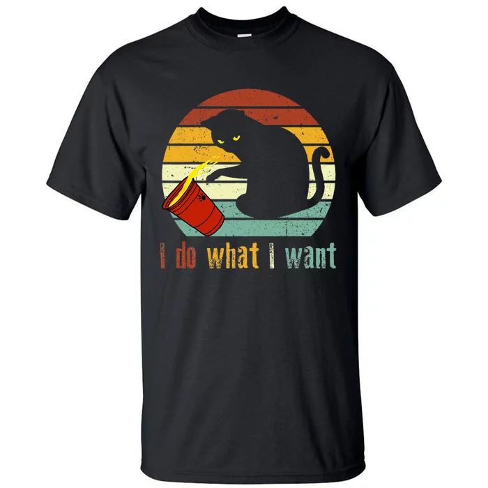 I Do What I Want Cat Coffee Black Cat Red Cup Funny Graphic Tall T-Shirt