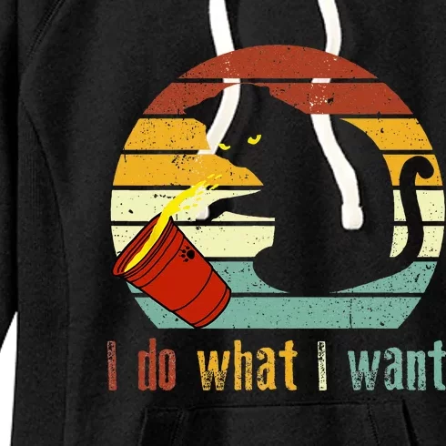 I Do What I Want Cat Coffee Black Cat Red Cup Funny Graphic Women's Fleece Hoodie