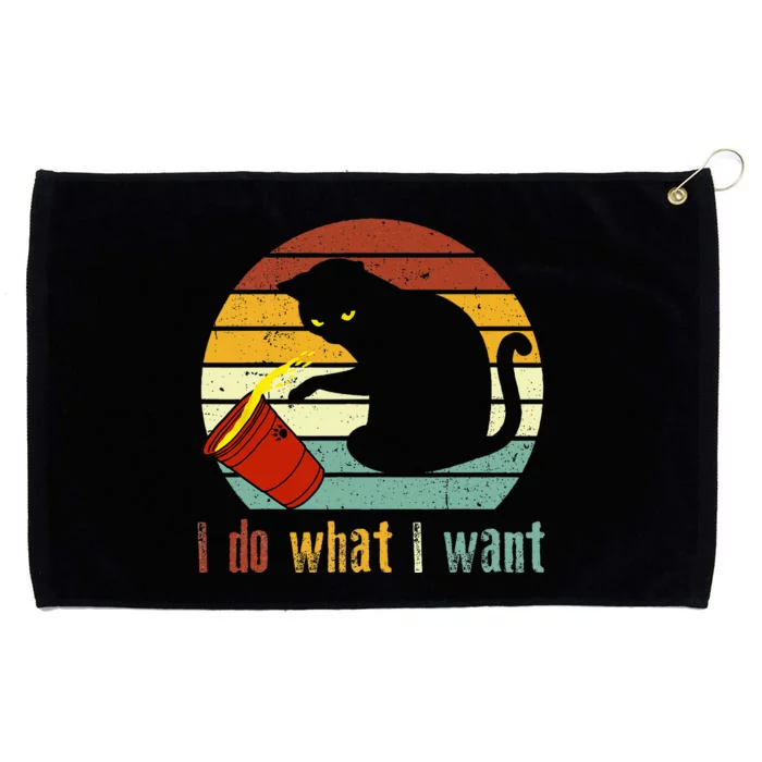 I Do What I Want Cat Coffee Black Cat Red Cup Funny Graphic Grommeted Golf Towel