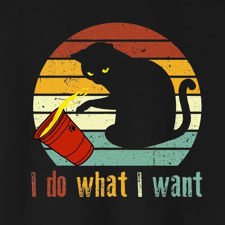 I Do What I Want Cat Coffee Black Cat Red Cup Funny Graphic Women's Crop Top Tee