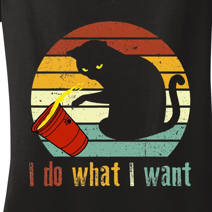 I Do What I Want Cat Coffee Black Cat Red Cup Funny Graphic Women's V-Neck T-Shirt