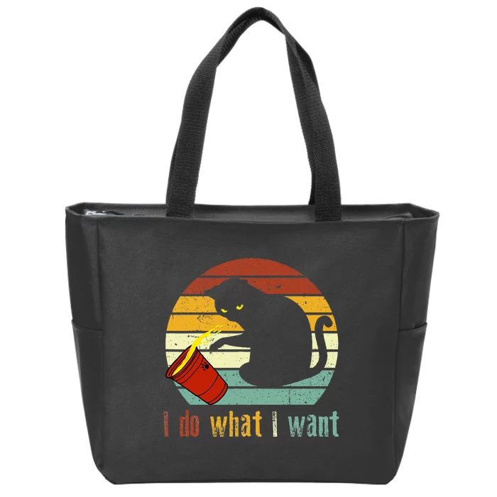 I Do What I Want Cat Coffee Black Cat Red Cup Funny Graphic Zip Tote Bag