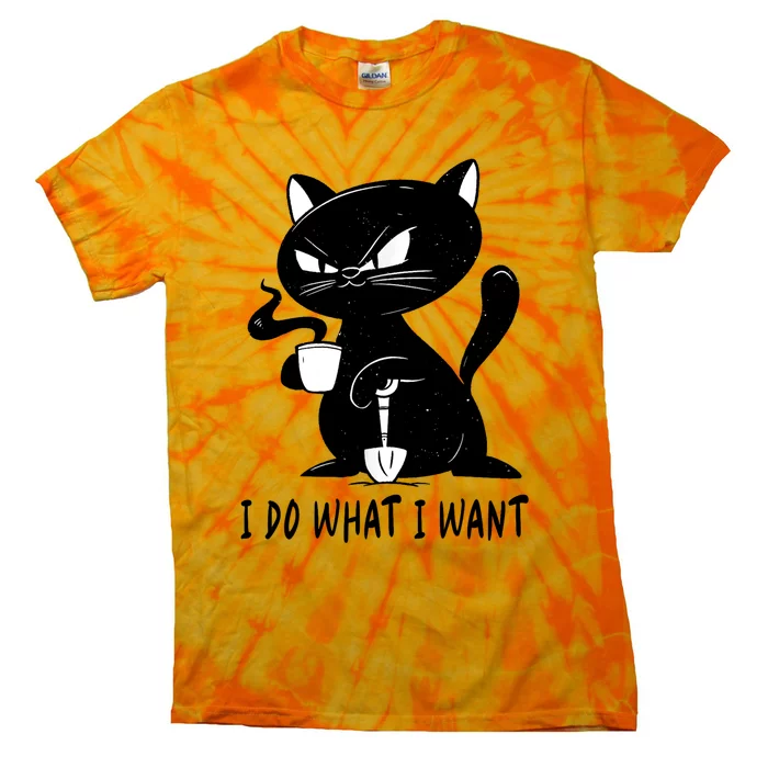 I Do What I Want Funny Black Cat Withe Cup Coffee Gifts Tie-Dye T-Shirt