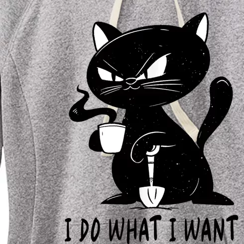 I Do What I Want Funny Black Cat Withe Cup Coffee Gifts Women's Fleece Hoodie