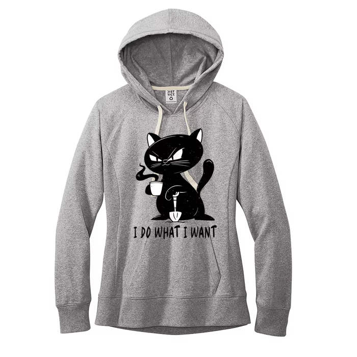 I Do What I Want Funny Black Cat Withe Cup Coffee Gifts Women's Fleece Hoodie