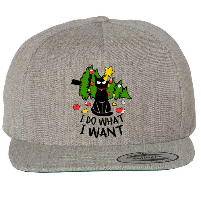 I Do What I Want Cat Christmas Tree Funny Black Cat Graphic Funny Gift Wool Snapback Cap