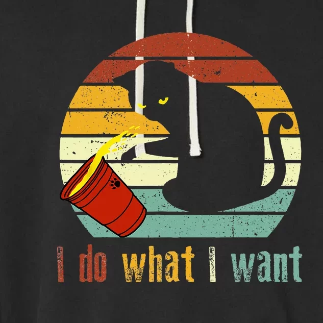 I Do What I Want Cat Coffee Black Cat Red Cup Funny Graphic Garment-Dyed Fleece Hoodie