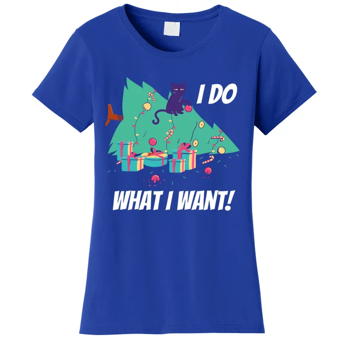 I Do What I Want Cat Destroys Christmas Tree Meme Gift Women's T-Shirt