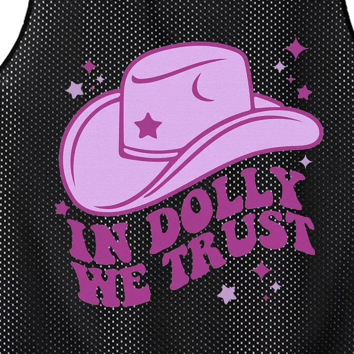 In Dolly We Trust Pink Hat Western Groovy Mesh Reversible Basketball Jersey Tank