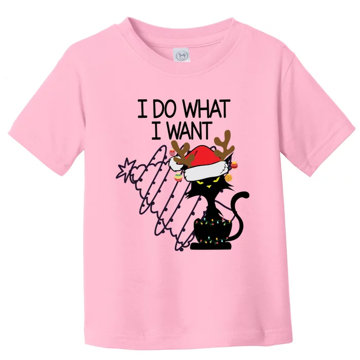 I Do What I Want Christmas Tree Cat Cool Gift Toddler T-Shirt