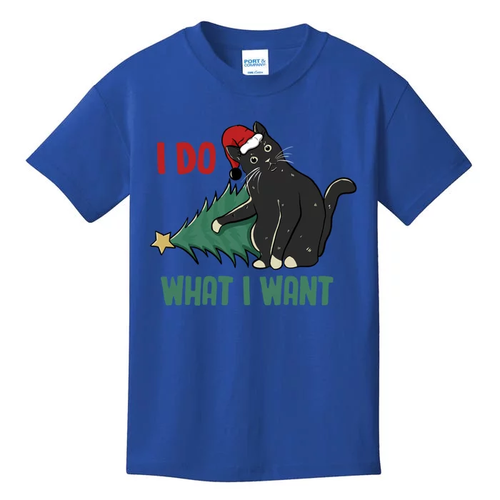 I Do What I Want Funny Christmas Cat Knocking Tree Down Meaningful Gift Kids T-Shirt