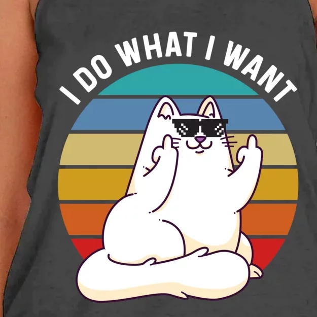 I Do What I Want Funny Cat Attitude Cat Lover Women's Knotted Racerback Tank