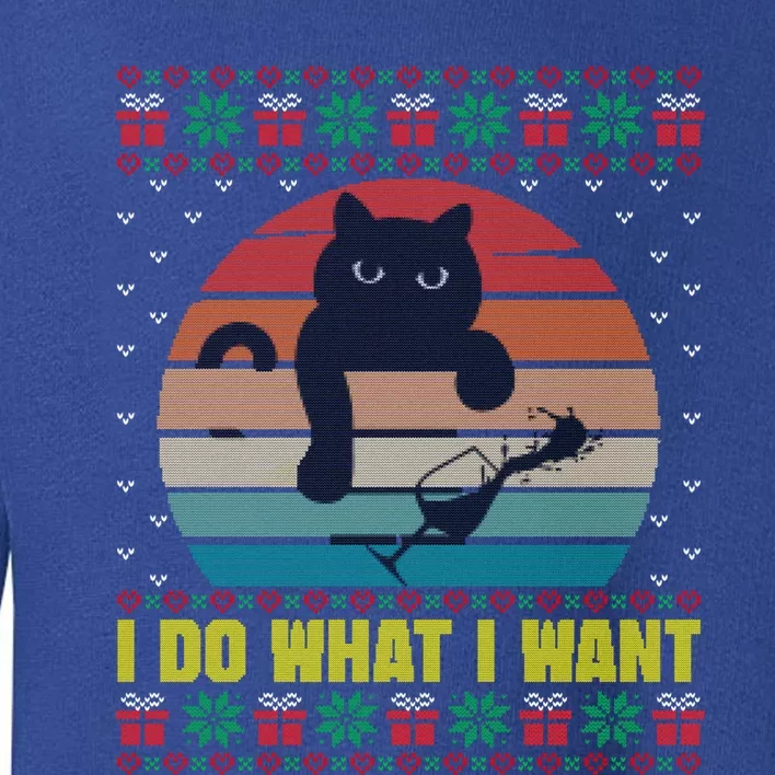 I Do What I Want Cat Wine Lover Sunset Ugly Xmas Sweater Gift Toddler Sweatshirt