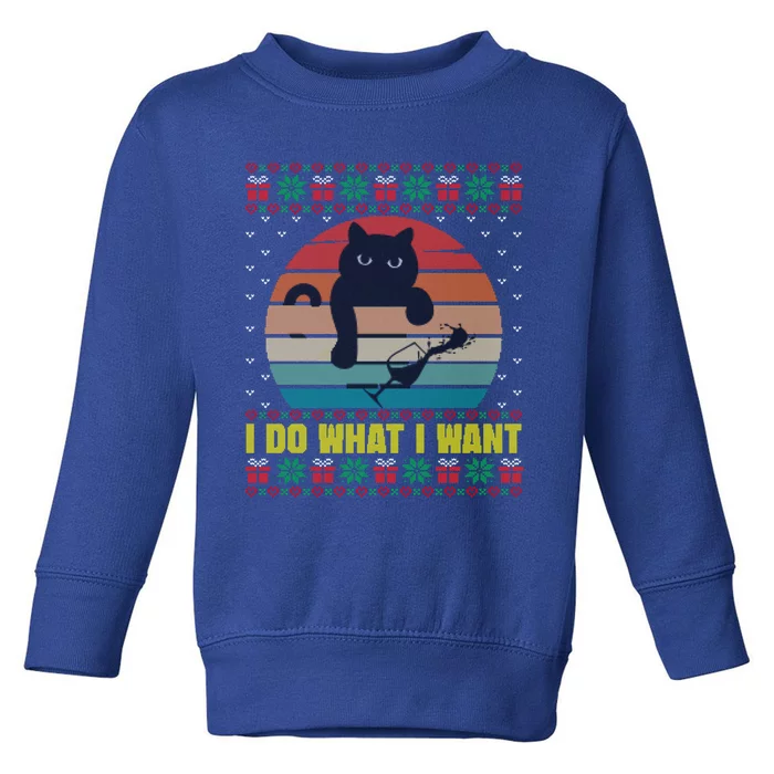 I Do What I Want Cat Wine Lover Sunset Ugly Xmas Sweater Gift Toddler Sweatshirt