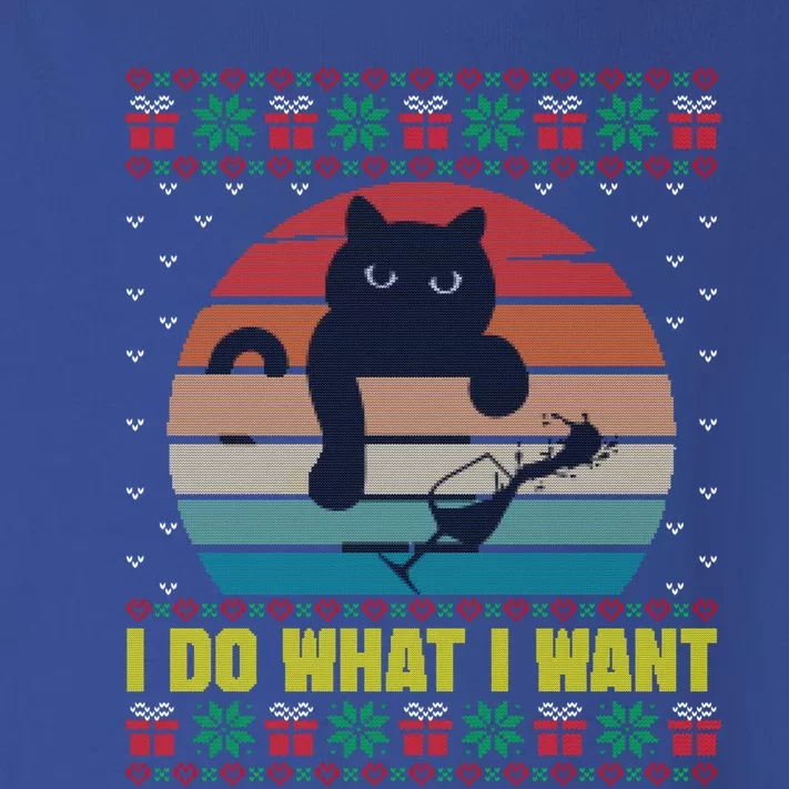 I Do What I Want Cat Wine Lover Sunset Ugly Xmas Sweater Gift Toddler Long Sleeve Shirt