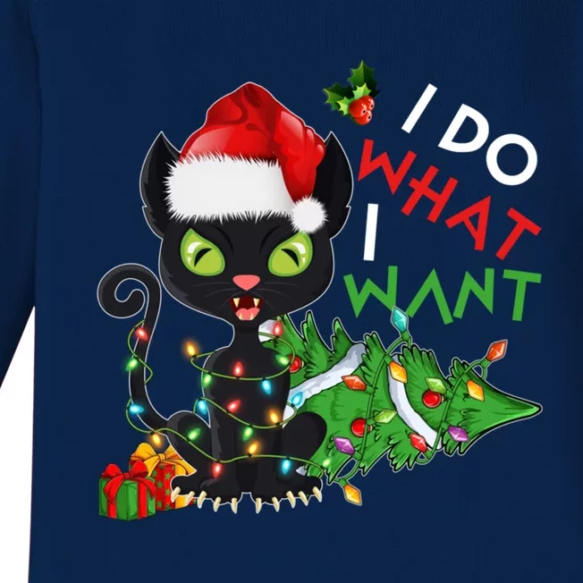 I Do What I Want Christmas Cat Santa Hat Christmas Tree Gift Baby Long Sleeve Bodysuit