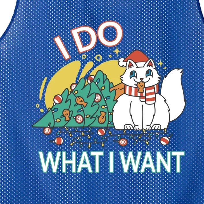 I Do What I Want Mischievous Christmas Cat Meaningful Gift Mesh Reversible Basketball Jersey Tank