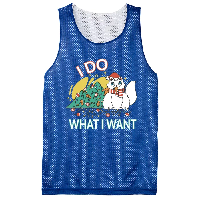 I Do What I Want Mischievous Christmas Cat Meaningful Gift Mesh Reversible Basketball Jersey Tank