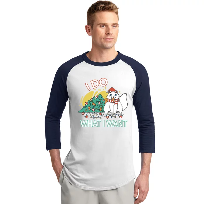 I Do What I Want Mischievous Christmas Cat Meaningful Gift Baseball Sleeve Shirt