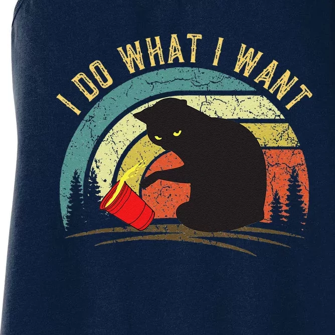 I Do What I Want Cat Coffee Black Cat Red Cup Funny Graphic Women's Racerback Tank