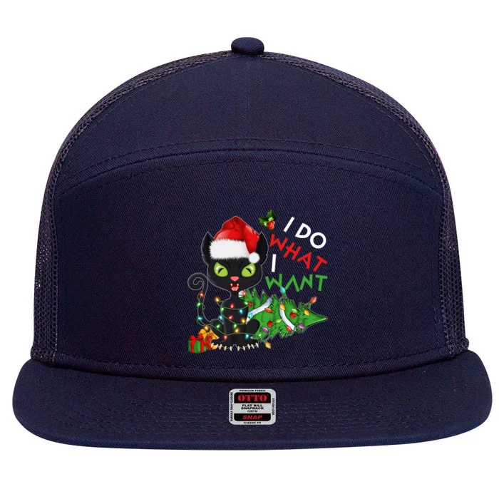 I Do What I Want Christmas Cat Santa Hat Christmas Tree Meaningful Gift 7 Panel Mesh Trucker Snapback Hat