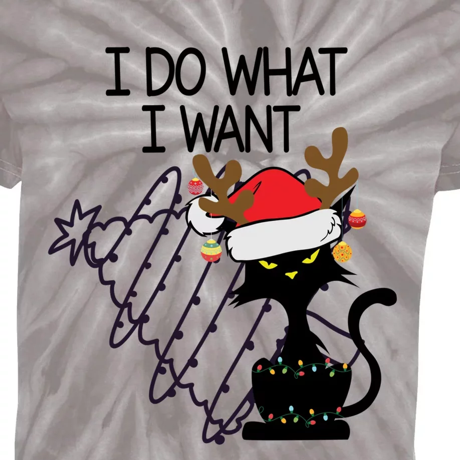 I Do What I Want Christmas Tree Cat Gift Kids Tie-Dye T-Shirt