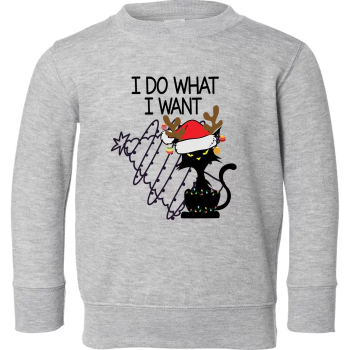 I Do What I Want Christmas Tree Cat Gift Toddler Sweatshirt