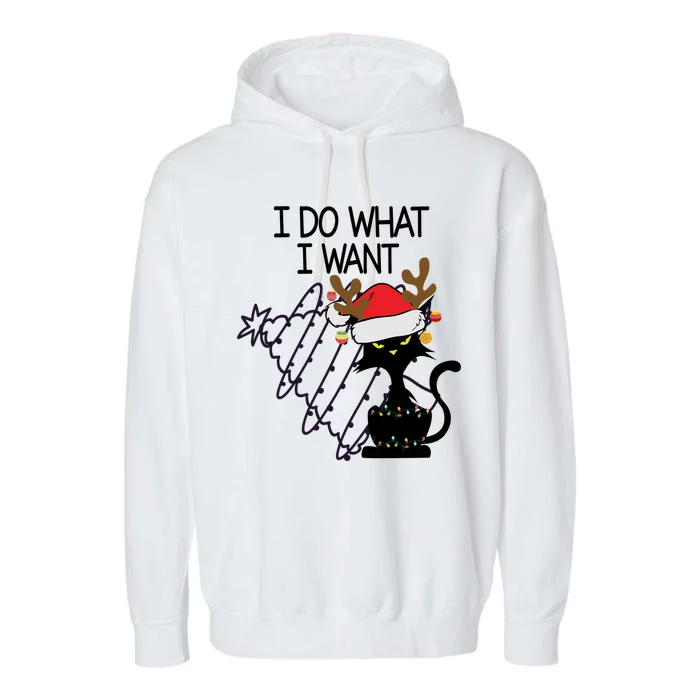 I Do What I Want Christmas Tree Cat Gift Garment-Dyed Fleece Hoodie