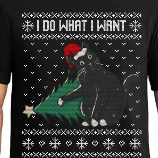 I Do What I Want Santa Cat Christmas Tree Ugly Sweater Xmas Gift Pajama Set