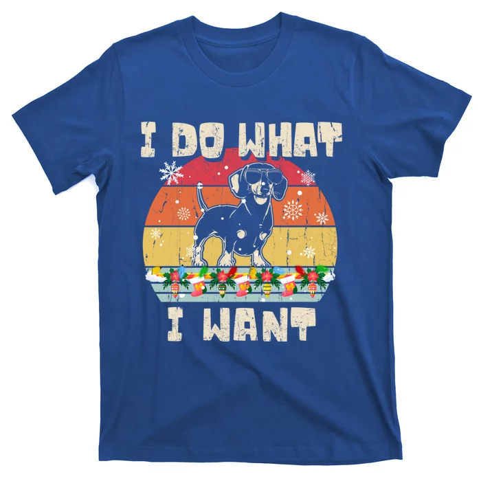 I Do What I Want Dachshund Retro Christmas Style Funny Gift T-Shirt