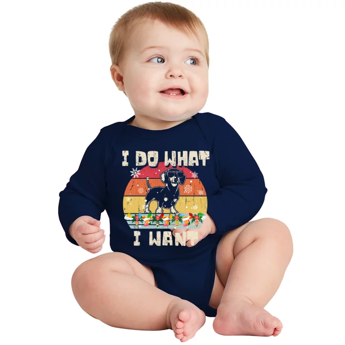 I Do What I Want Dachshund Retro Christmas Style Funny Gift Baby Long Sleeve Bodysuit