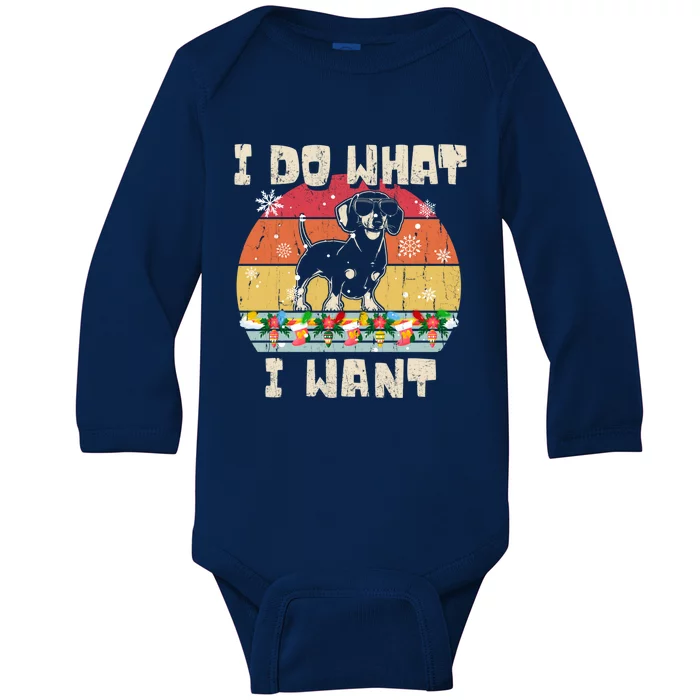 I Do What I Want Dachshund Retro Christmas Style Funny Gift Baby Long Sleeve Bodysuit