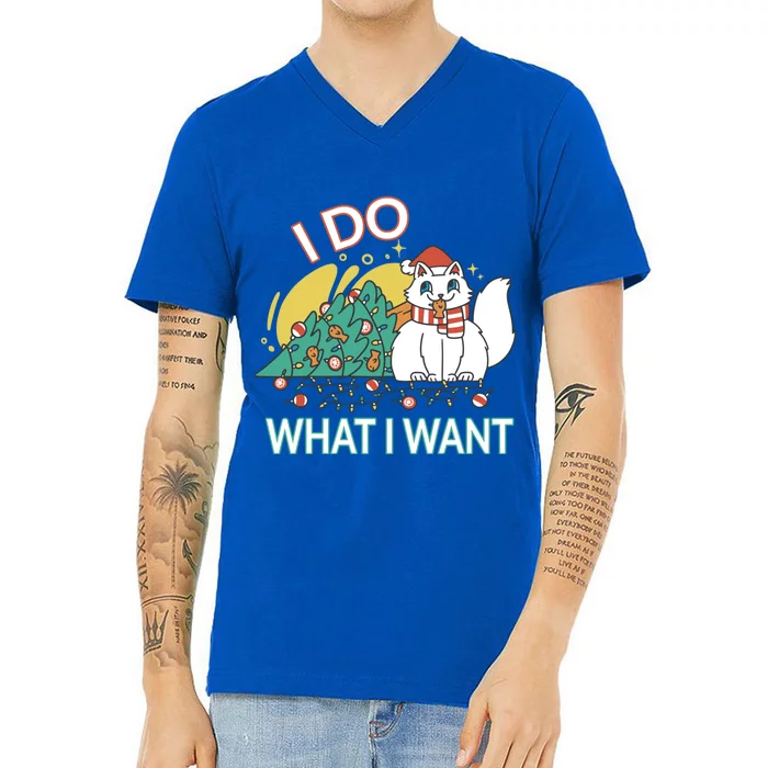 I Do What I Want Mischievous Christmas Cat Gift V-Neck T-Shirt