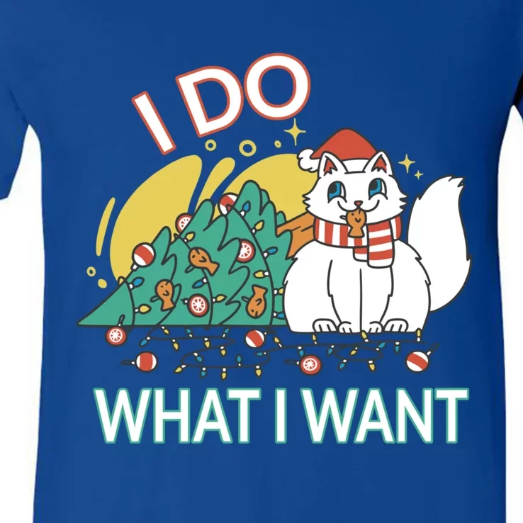 I Do What I Want Mischievous Christmas Cat Gift V-Neck T-Shirt