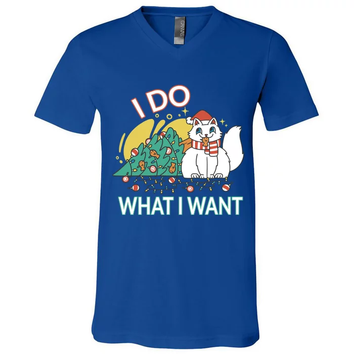 I Do What I Want Mischievous Christmas Cat Gift V-Neck T-Shirt