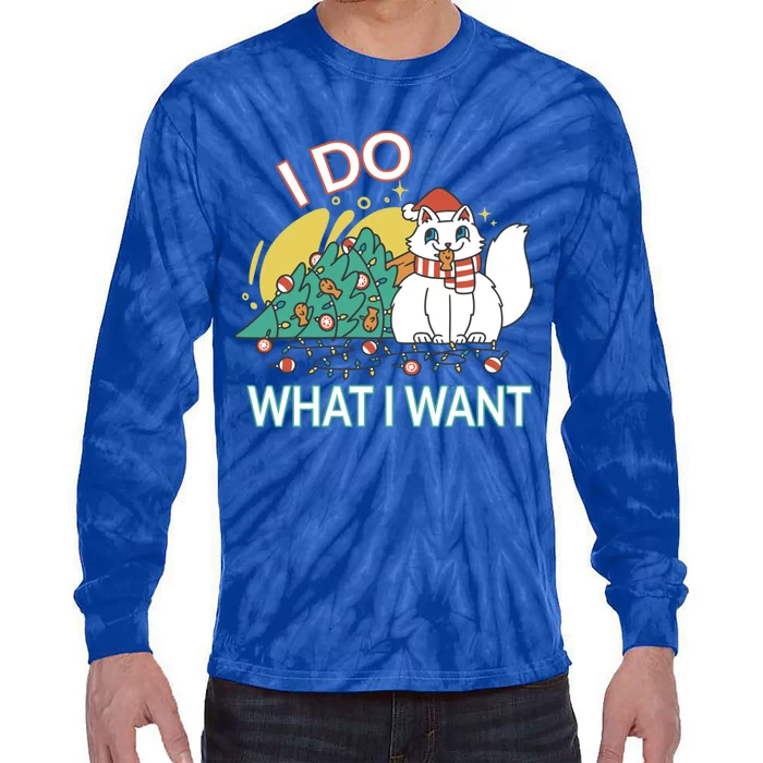 I Do What I Want Mischievous Christmas Cat Gift Tie-Dye Long Sleeve Shirt