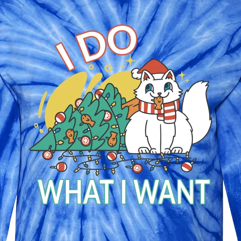 I Do What I Want Mischievous Christmas Cat Gift Tie-Dye Long Sleeve Shirt