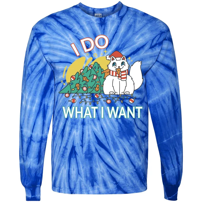 I Do What I Want Mischievous Christmas Cat Gift Tie-Dye Long Sleeve Shirt