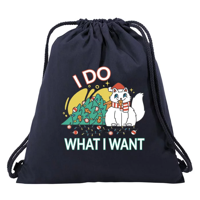 I Do What I Want Mischievous Christmas Cat Gift Drawstring Bag