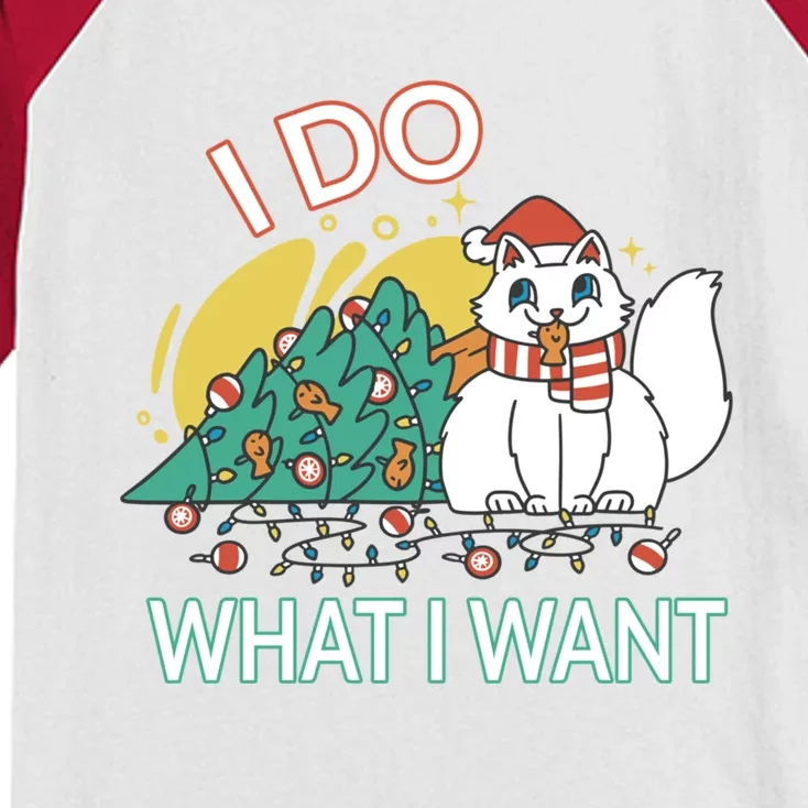 I Do What I Want Mischievous Christmas Cat Gift Kids Colorblock Raglan Jersey