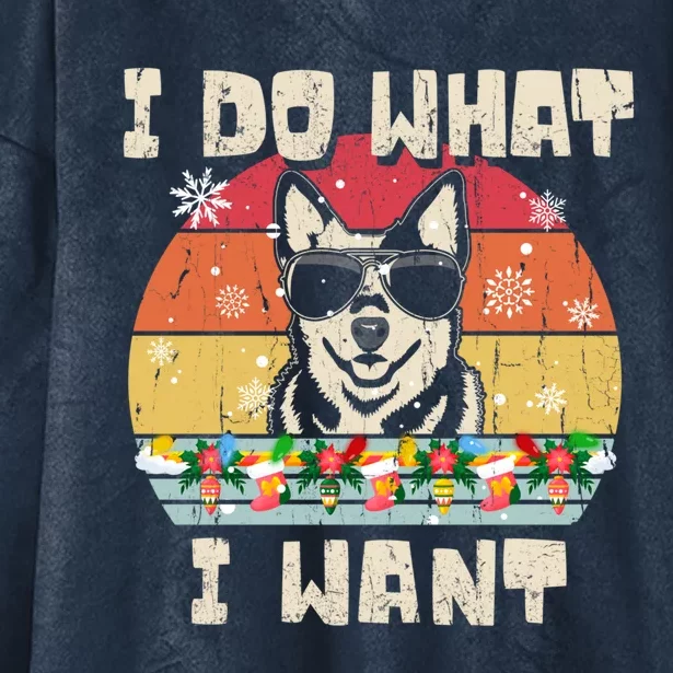 I Do What I Want Cattle Dog Retro Christmas Style Funny Gift Hooded Wearable Blanket