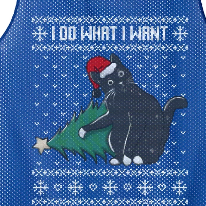 I Do What I Want Santa Cat Christmas Tree Ugly Sweater Xmas Cute Gift Mesh Reversible Basketball Jersey Tank