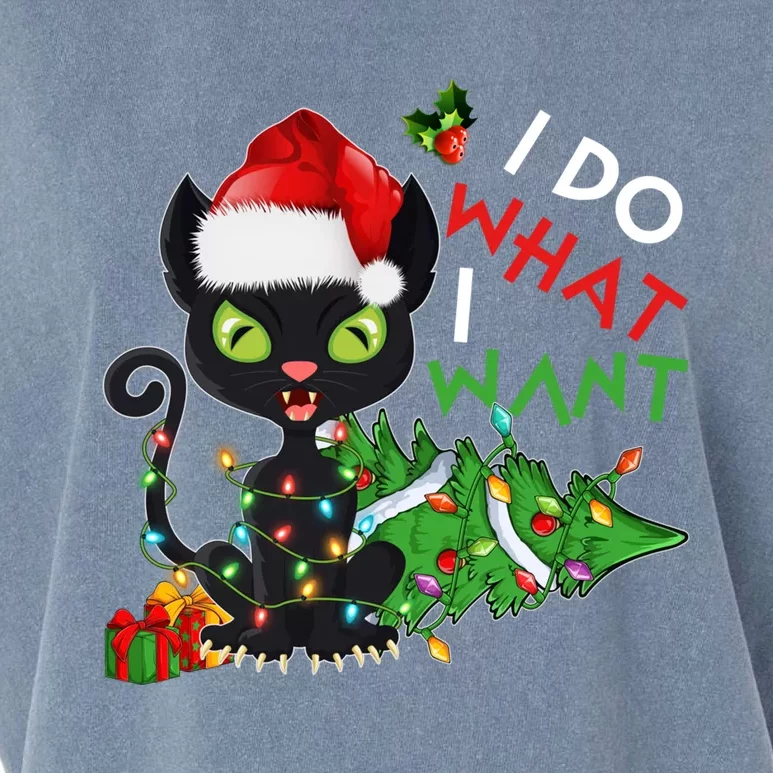 I Do What I Want Christmas Cat Santa Hat Christmas Tree Meaningful Gift Garment-Dyed Women's Muscle Tee