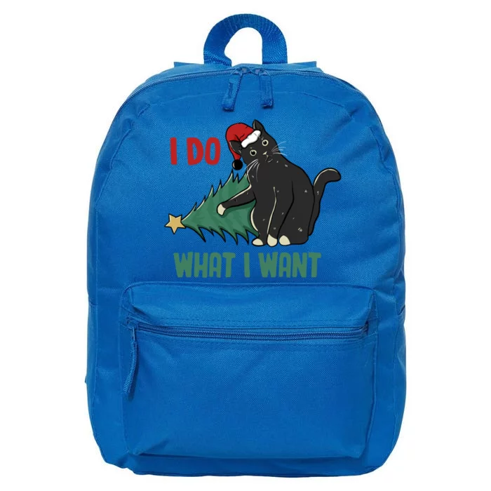 I Do What I Want Funny Christmas Cat Knocking Tree Down Meaningful Gift 16 in Basic Backpack