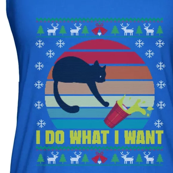 I Do What I Want Funny Cat Red Cup Sunset Ugly Xmas Sweater Meaningful Gift Ladies Essential Flowy Tank